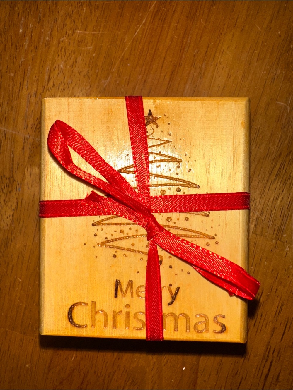 Set of 4 Handcrafted Wooden Christmas Tree Coasters – "Merry Christmas" Engraved